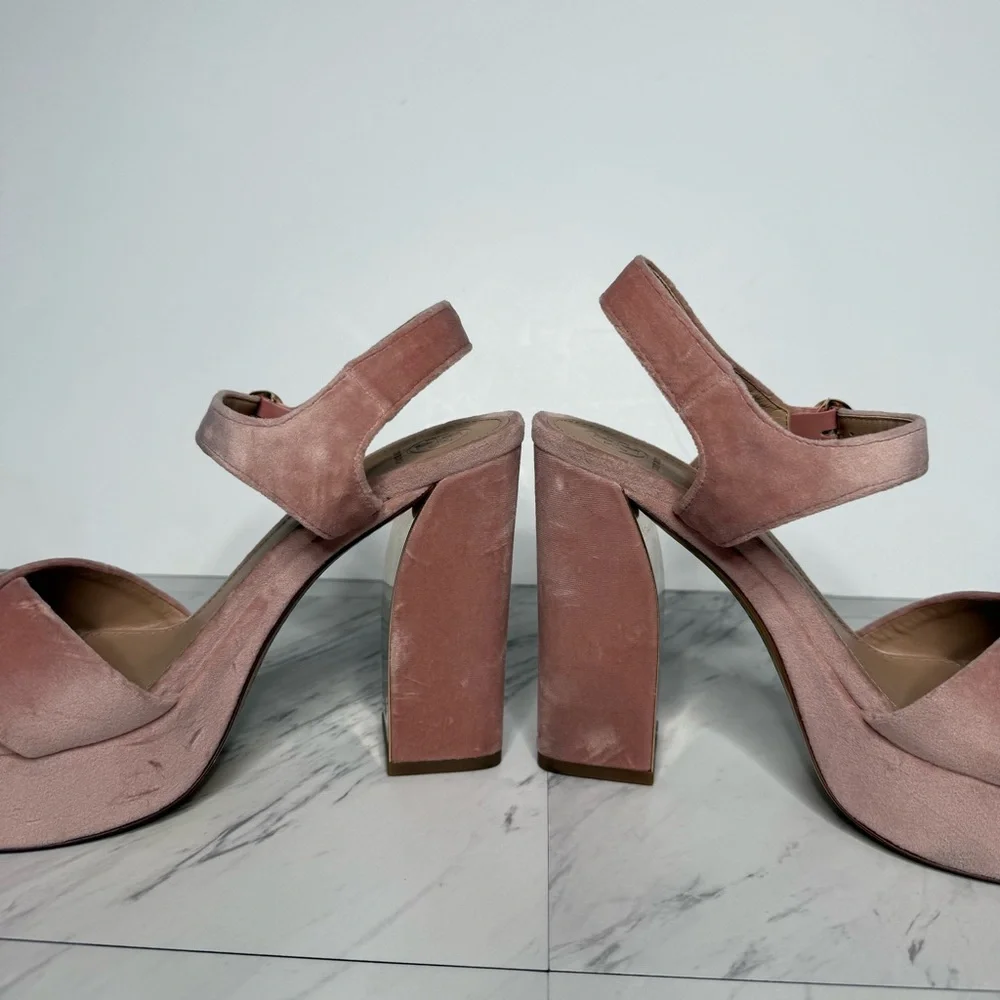 Tory Burch Loretta Pink Velvet Platform Heeled Sandal 10 1/2 M